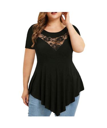 LADIGASU Womens Goth Plus Size T-Shirt Summer Cold Shoulder Short Sleeve Blouse Tops Sexy V Neck Tunic Top XX-Large C-black