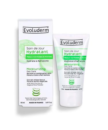 EVOLUDERM - Moisturizing Day Care for Normal to Combination Skin - 50 ml - 94% Natural Origin - Vegan - Made in France
