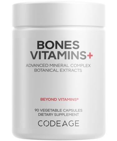 Codeage Bones Vitamins+ - Vitamin D3 & K2 Vitamin C Calcium Magnesium Zinc Hesperidin L-Lysine Manganese Bamboo Horsetail Cissus Boron Trans-Resveratrol Non-GMO Supplement - 90 Capsules