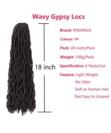 Shop Wigenius Faux Locs Wavy 18 - 6 Packs of Soft Synthetic Crochet Hair Extensions in Brown (4#) for Beautiful Goddess Gypsy Dreadlocks & Passion Twists - Buy Online on GoSupps.com