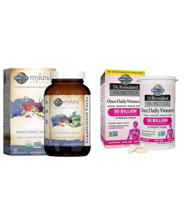 Garden of Life Organics Multivitamin for Men & Dr. Formulated Women's Probiotics Once Daily 16 Strains 50 Billion 30 Capsules