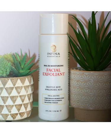 INFINA ESSENTIALS Big 8 fl oz Face Exfoliator - Pore Reducing BHA Liquid Exfoliant with Glycolic & Salicylic Acid - Hyaluronic Acid for Smooth, Even Toned Skin - Buy Online on GoSupps.com