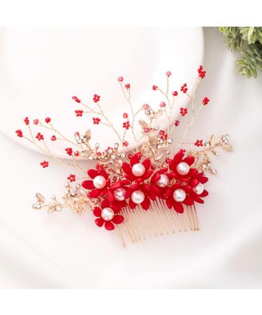 Beavorty Flower Hair Combs Wedding Side Comb Bridal Side Combs Wedding Hair Clip Pearl Comb Clip Crystal Headpiece Handmade Comb Crystal Hair Comb Floral Bridal Clip Manual Headgear Bride - Buy Online on GoSupps.com