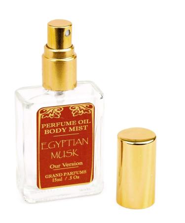 Grand Parfums Perfume Oil Spray EGYPTIAN MUSK 1/2 Ounce (NO ALCOHOL USED in Formula) 15ml Glass Bottle with GOLD Fine Mist Atomizer