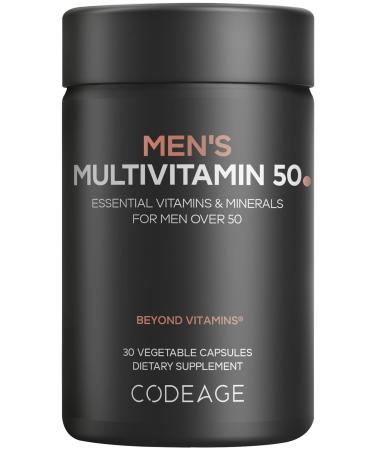 Codeage Men's Multivitamin 50 - Essential Vitamins & Minerals for Men Over 50 - Daily Multivitamins for Men Supplement - Vitamin A C D3 E B6 B1 CoQ10 Probiotics Lutein - Non-GMO - 30 Capsules