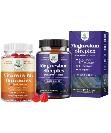 Bundle of Potent Vitamin B6 Gummies for Adults - Vitamin B Complex Supplements for Nervous System and High Absorption Magnesium Sleep - Rest Support Magtein Magnesium L-Threonate and Apigenin Theanine
