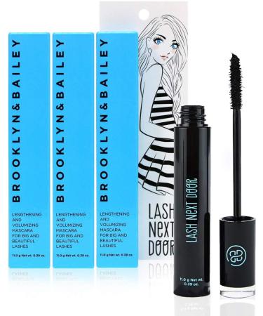 Lash Next Door Water Resistant Mascara Black Volume and Length - No Clump Volumizing Mascara for Thickening and Lengthening - Smudge Proof Lashes by Brooklyn and Bailey (3 Pack)