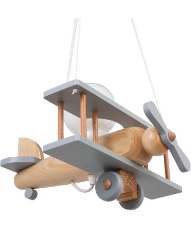 Hallux Children's Room Decoration Lamp - Wooden Ceiling Light for Girls & Kids Small Aircraft Design in Gray/Natural Wood - Buy Online on GoSupps.com