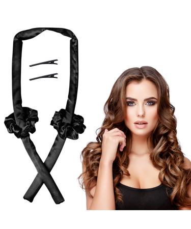 Heatless Curling Rod Headband,Upgraded No Heat Curlers Comfortable Sleep Overnight Women Girls Curling Ribbon Heatless Hair Rollers, DIY Hair Styling Tools Soft Headband Hair Curlers Black