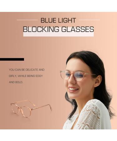 FONHCOO Blue Light Blocking Glasses Women Men Computer Eyeglasses TR90 Fashion Round Transparent Anti Blue Light Glasses with Anti Eyestrain & UV Glare for Gaming & Reading Champagne - Buy Online on GoSupps.com