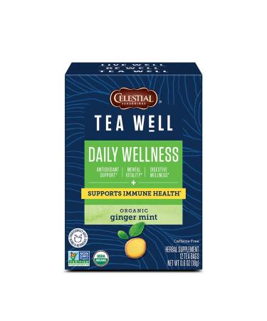 Celestial Seasonings Herbal Tea Daily Wellness Organic Ginger Mint Caffeine Free  12 Tea Bags 0.06 oz (1.6 g) Each
