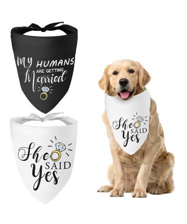 WLLHYF My Humans are Getting Married She Said Yes Dog Bandana Pets Scarf Triangle Bibs Kerchief Set Wedding Photo Prop Decoration Pet Costume Accessories for Dog Lovers Small Medium Large Dogs Cats