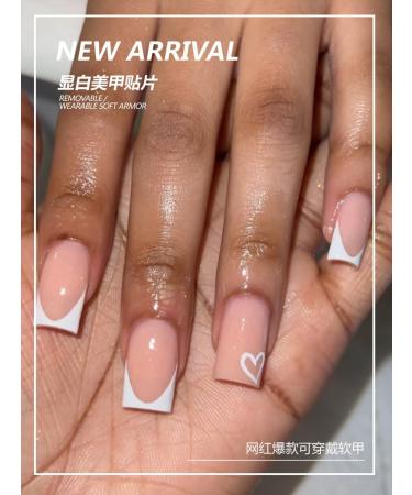 24Pcs/Set Press On Nails Medium Length White Heart Sweet False Nails Acrylic Fake Nails Full Cover Nails Tips Artificial Finger Manicure Press on nails for Women and Girls - Buy Online on GoSupps.com