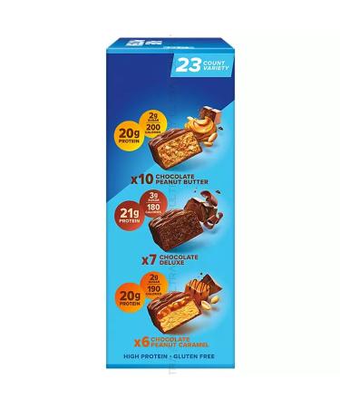 Pure_Proteins Bars (23 Count.) Chocolate Variety Pack Up to 21g Protein Low Sugar Gluten Free Snack Chocolate Peanut Butter Deluxe & Peanut Caramel - Buy Online on GoSupps.com
