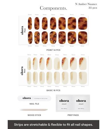 Ohora Semi Cured Gel Nail Strips - Amber Nuance | Easy Application Long Lasting Salon-Quality | Brown Patterned | Compatible with UV/LED Lamps | Includes Prep Pads Nail File & Wooden Stick - Buy Online on GoSupps.com