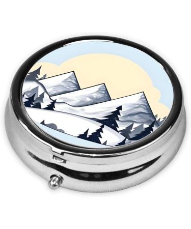 White Snowy Mountains Round Pill Box Organizer - 3 Compartment Travel Pill Box for Easy Medication Storage - Buy Online on GoSupps.com