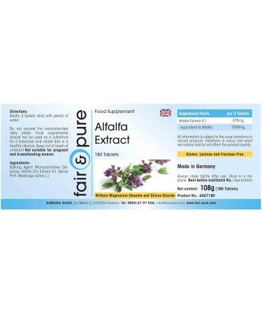 Fair & Pure Alfalfa Tablets - Vegan - 180 Tablets - Medicago Sativa Supplement - Buy Online on GoSupps.com