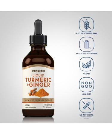 Piping Rock Turmeric and Ginger Liquid Drops | 2 Fl Oz | Tincture Supplement with Black Pepper Extract | Vegan Non-GMO Gluten Free - Buy Online on GoSupps.com