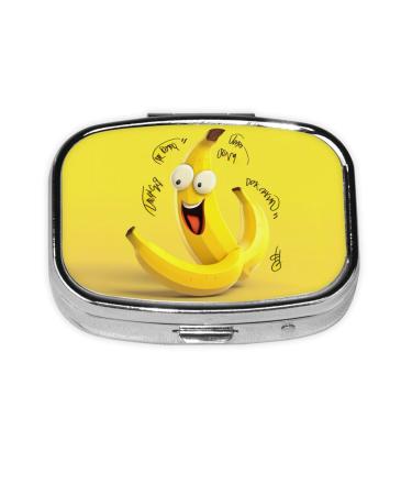 Yellow Banana Printing 2 Compartment Small Pill Case Cute Small Pill Box Purse Pill Boxs Travel Pill Organizer for Pocket Purse and Travel Gifts