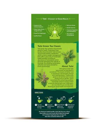 Organic India Tulsi Green Tea - 18 Infusion Bags (1.21 oz) | Stress Relief & Wellness - Buy Online on GoSupps.com