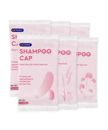 OK TAPE No Water Shampoo Caps (6-Pack) | Rinse Free Shampoo and Conditioning Shower Cap | Microwaveable Shampoo Caps | Cucumber  Lavender  Verbenae 3 Fragrances 6 Count (Pack of 1)