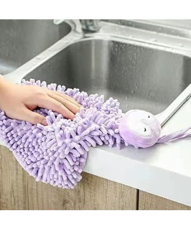 Chenille Hand Towel with Hanging Loop - Soft and Absorbent Cute Animal Cleaning Cloth for Kitchen and Bathroom 26 * 28cm (Grey) - Buy Online on GoSupps.com