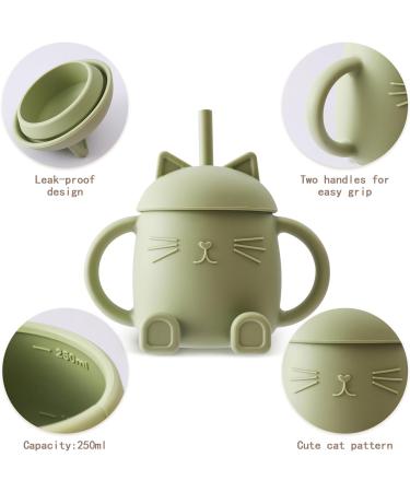 Silicone Sippy Cup for Toddlers | Non Spill Baby Cup with Handles & Lids | BPA Free 250ml Straw Cup | Dishwasher Safe Training Cup for 6+ Months (Green) - Buy Online on GoSupps.com