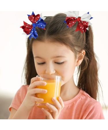 4th of July Patriotic Hair Barrettes - White Blue Red Bows Alligator Clips Set - Buy Online on GoSupps.com