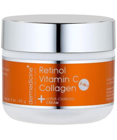 Vitamin C + Retinol + Collagen | Super Charged Anti-Aging Cream for Face | Pharmaceutical Grade Quality | Helps Smooth & Plump Fine Lines & Wrinkles & Brightens for Younger Skin (2 oz) 2 Ounce (Pack of 1)
