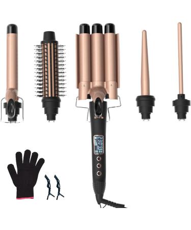 ICHU 25mm Curling Wand 5-in-1 Curling Wand Set with LCD Screen Hair Waver 5-in-1 Hair Curler Set Hair Curling Iron Wand Hair Straightening Brush Hair Waver Adjustable LCD Temp Display Hair Styling - Buy Online on GoSupps.com