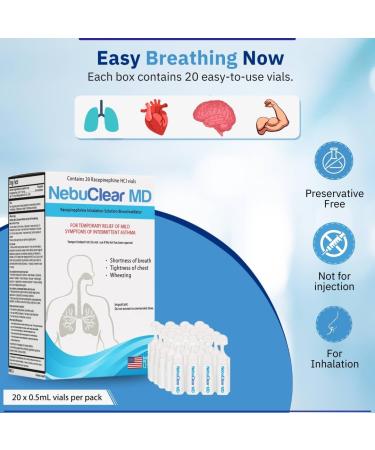 NebuClear MD ONLY OTC Approved Nebulizer Inhalation OTC Drug USA Made Supports Respiratory Relief for Mild and Intermittent Asthma Unit Dose Vials Non-Prescription Formula 20 Vials - Buy Online on GoSupps.com