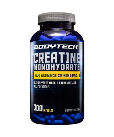BodyTech 100 Pure Creatine Monohydrate 2250 MG Supports Muscle Strength Mass, 100 Servings (300 Capsules) 300 Count (Pack of 1)