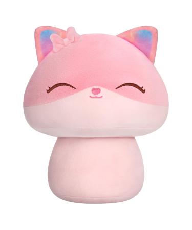 Mewaii 14'' Soft Pink Fox Mushroom Pillow Stuffed Animal Plush Plushie Squishy Toy - Cuddly Fox Plush for Kids Pink Fox 14 Inch