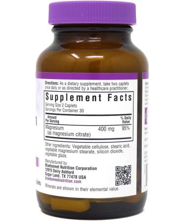 Bluebonnet Nutrition Magnesium Citrate 400 mg - 60 Caplets | Optimize Relaxation & Muscle Health - Buy Online on GoSupps.com