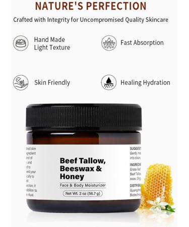 Tallow and Honey Balm 100% Grass Fed Beef Tallow Moisturiser with Beeswax & Honey Face & Body Moisturizer 2 oz Beef Tallow Skin Care Nourishing and Hydrating - Buy Online on GoSupps.com