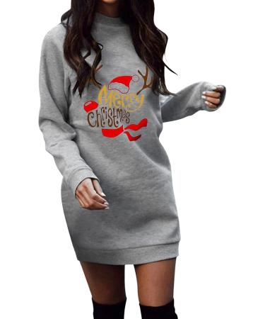 Hanxiulin Gray Christmas Sweater Dress - Sexy Long Sleeve Party Jumper for Women | Retro Classy Holiday Costume - Buy Online on GoSupps.com