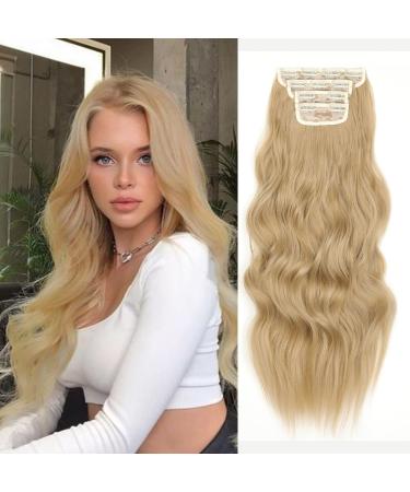 Yddm hair extensions clip in extensions butter blonde wavy hair extension full of head like real hair hair extreme clips cheap hair clip extensions synthetic hair part for women (20 inch 4pcs) 20 inch 24#
