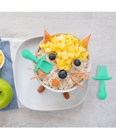 Vicloon Baby Fork and Spoon Set - 4Pcs Infant Silicone Self Feeding Utensil - Easy Grip Toddler Cutlery Kit - Baby Weaning Spoons for Children - Grey-Green - Buy Online on GoSupps.com