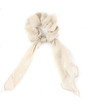 Mytoptrendz- Shimmering Silk Organza Scrunchie Wave Hair Tie Bow Knot Tail Scarf Ponytail Bun Holders For Frizz Prevention Girls Womens Hair Accessories (Beige)