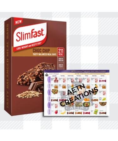 AETN Creations 3 Packs of Slim Fast Choc Chip Meal Replacement Bars with Essential Proteins & Fibres complete with AETN Magnet + Meal Planner - Buy Online on GoSupps.com