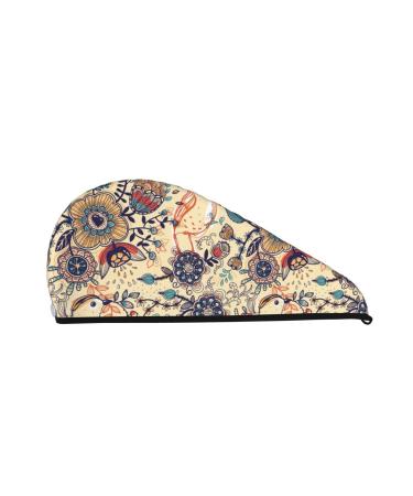 Floral with Birds and Fantasy Flowers Microfiber Hair Towel Soft Super Absorbent Hair Towel Wrap for Women Coral Velvet Quick Dry Hair Cap for Long Curly and Thick Hair