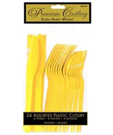 Amscan Premium Heavy Weight Assorted Cutlery, Pack of 24, Yellow Sunshine