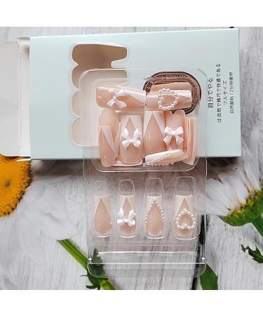 24 Pcs Pink Press on Nails - Summer Fake Nails with White French Tips & Bow Charms | SHANRUN Medium Square Full Cover Acrylic Nail Kit - Buy Online on GoSupps.com