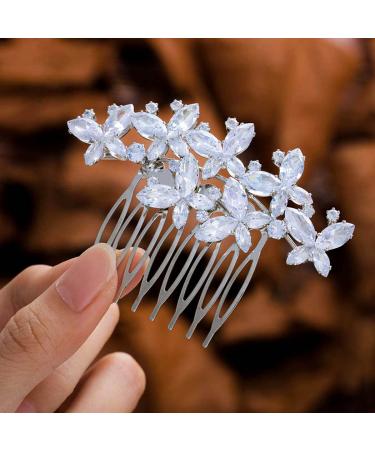 Foyte Crystal Bride Wedding Hair Comb Silver Rhinestone Bridal Headpieces Pearl Hair Pieces Bridesmaid Side Combs Hair Accessories for Women and Girls (butterfly rhinestone)