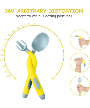 Vicloon Baby Utensils Spoon Fork Set 4pcs - Easy Grip Toddler Cutlery Feeding Set in Pink-Yellow Powder-blue - Buy Online on GoSupps.com