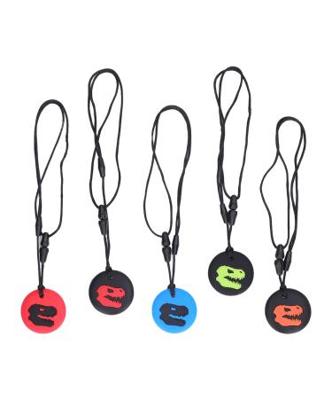 Kid Silicone Dinosaur Pattern Sensory Chewing Necklace  5 Colors  Portable Baby Teething Toy for Home Travel  5 Pcs/Set