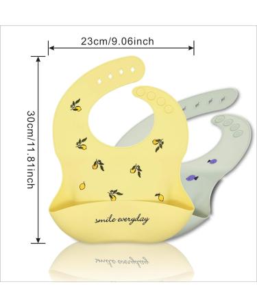 Baogaier Silicone Baby Bibs 2 PCS | Waterproof Weaning Bib for Babies and Toddlers | Food Catcher Pocket, Easy to Clean | Feeding Bib Set for Newborns | Yellow Grey Whale Lemon Design - Buy Online on GoSupps.com