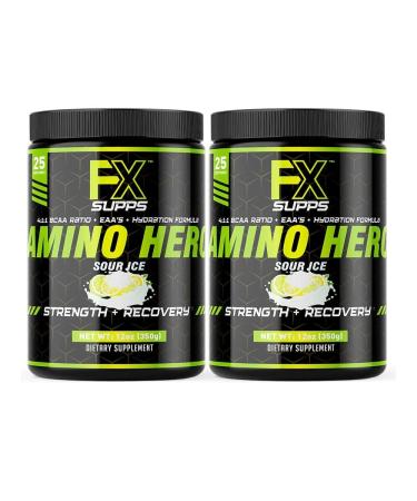 Amino Hero Sour Ice Flavor (50 Servings) | Post-Workout Recovery Drink for Men and Women | Energy Powder Mix with BCAA EAA and Electrolytes | Promotes Endurance and Healthy Muscles - 2 Pack