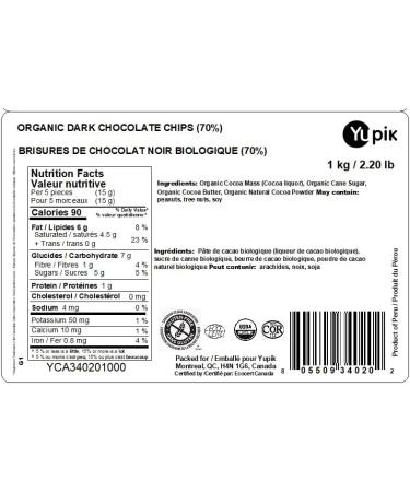 Yupik Organic Dark Chocolate Chips 70% Non-GMO Vegan Gluten-Free 1Kg 1 kg (Pack of 1) - Buy Online on GoSupps.com