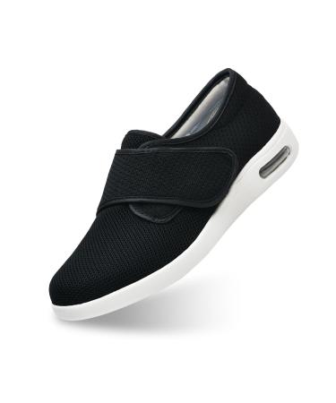 ERLESEN Diabetic Shoes for Women Velcro Shoes for Men Extra Wide Widths Edema Shoes for Swollen Feet Adjustable Elderly Shoes for Foot Pain Relief 9.5 X-Wide Black